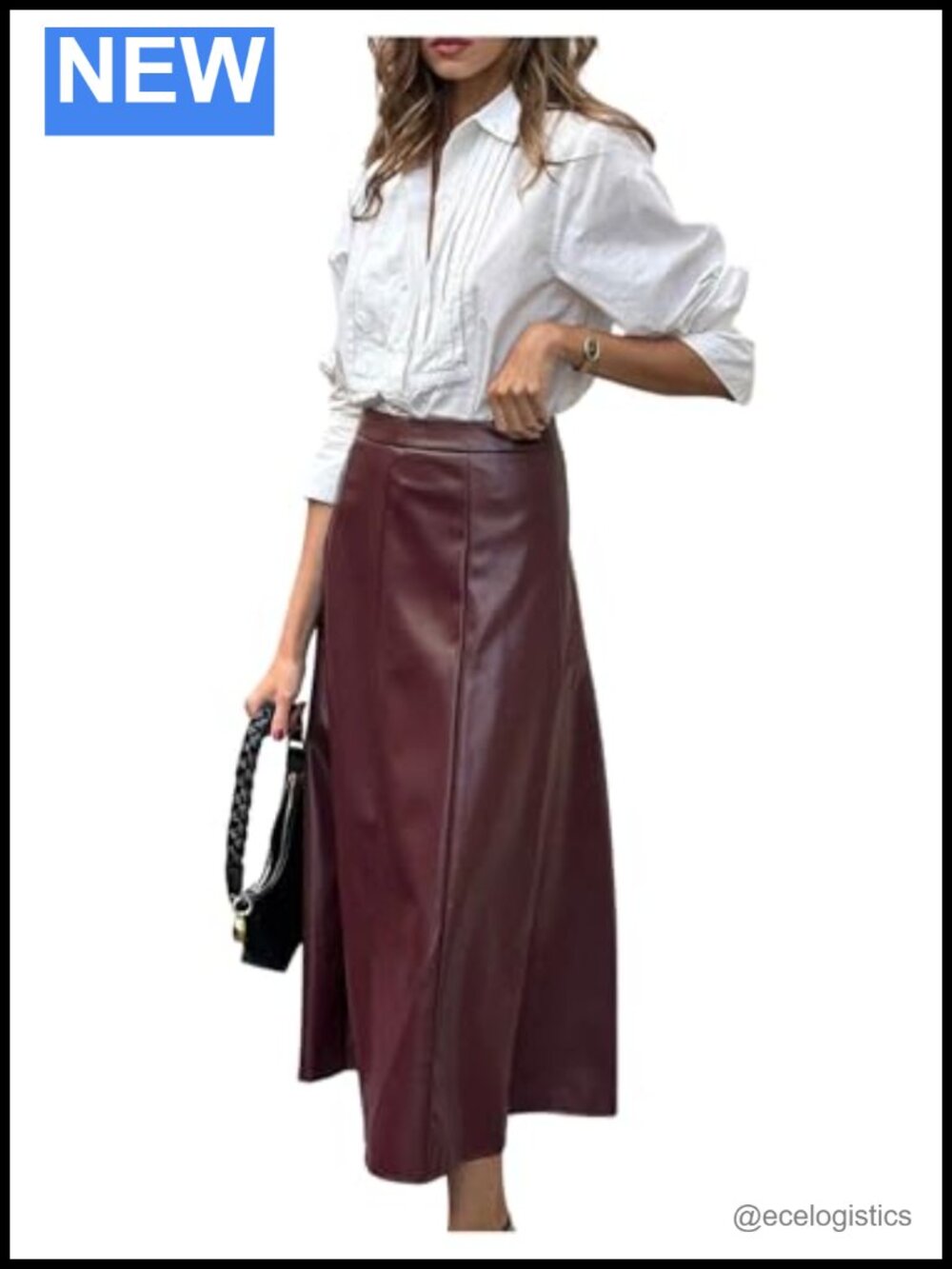 Women's Faux Leather High Waisted Flared Maxi Skirt Long A-Line Fall Work
